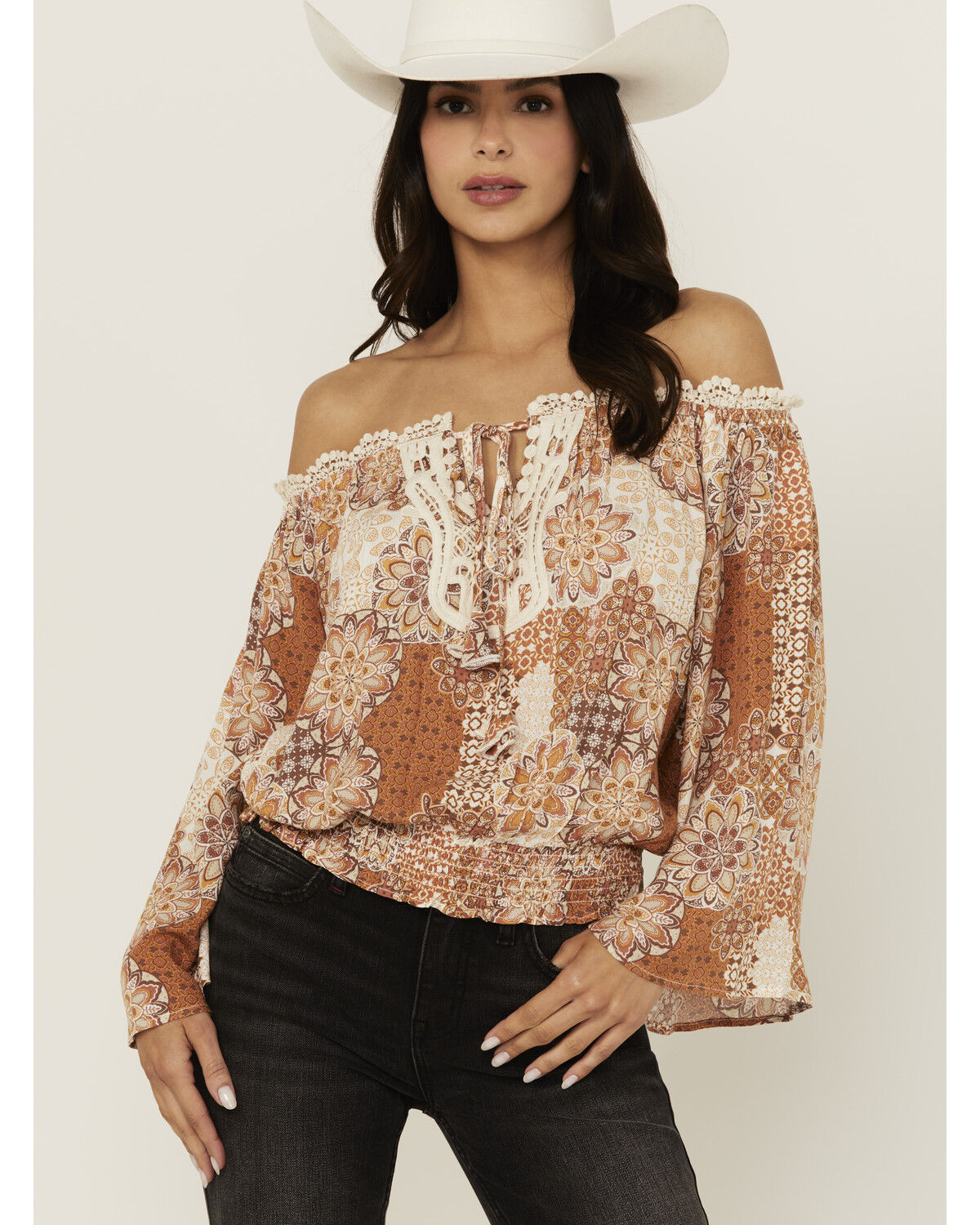 Image #1 - Wild Moss Women's Off The Shoulder Peasant Top, Multi, hi-res