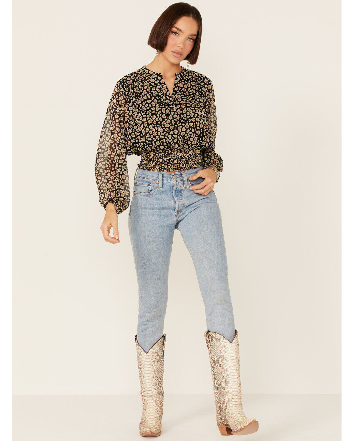 Image #4 - Lush Women's Floral Cropped Blouse, Black, hi-res