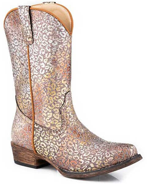 Roper Little Girls' Riley Leopard Western Boots - Snip Toe, Tan, hi-res