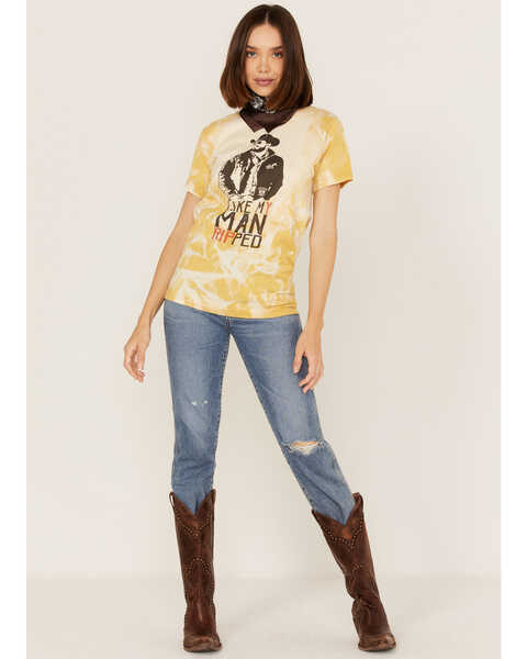Image #2 - Bohemian Cowgirl Women's Like My Man Ripped Graphic Bleach Spray Tee, Mustard, hi-res
