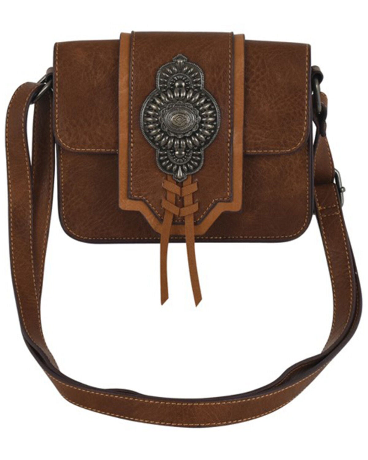 Justin Women's Silvertone Concho Small Crossbody Bag, Brown, hi-res