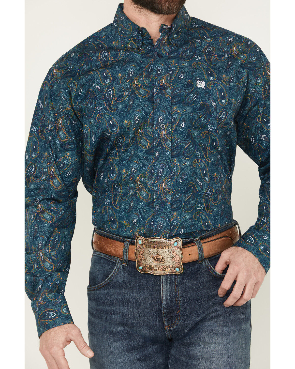 Image #3 - Cinch Men's Paisley Print Long Sleeve Button-Down Western Shirt, Blue, hi-res