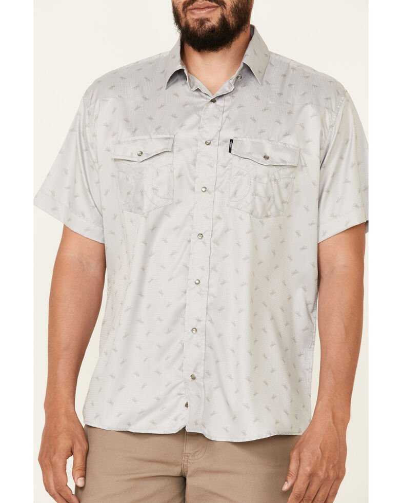 HOOey Men's Light Grey Print Habitat Sol Short Sleeve Snap Western Shirt , Grey, hi-res