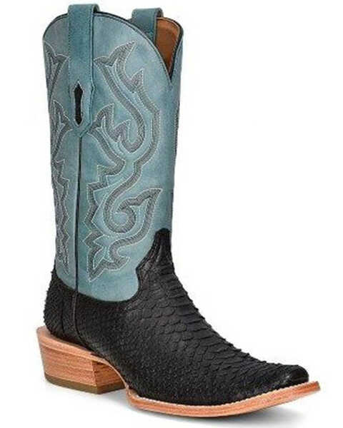Corral Men's Python Embroidered Western Boot - Narrow Square Toe, Black/blue, hi-res