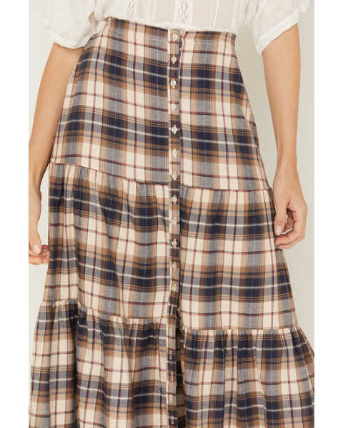 Image #3 - Cleo + Wolf Women's Plaid Print Button Front Midi Skirt, Blush, hi-res