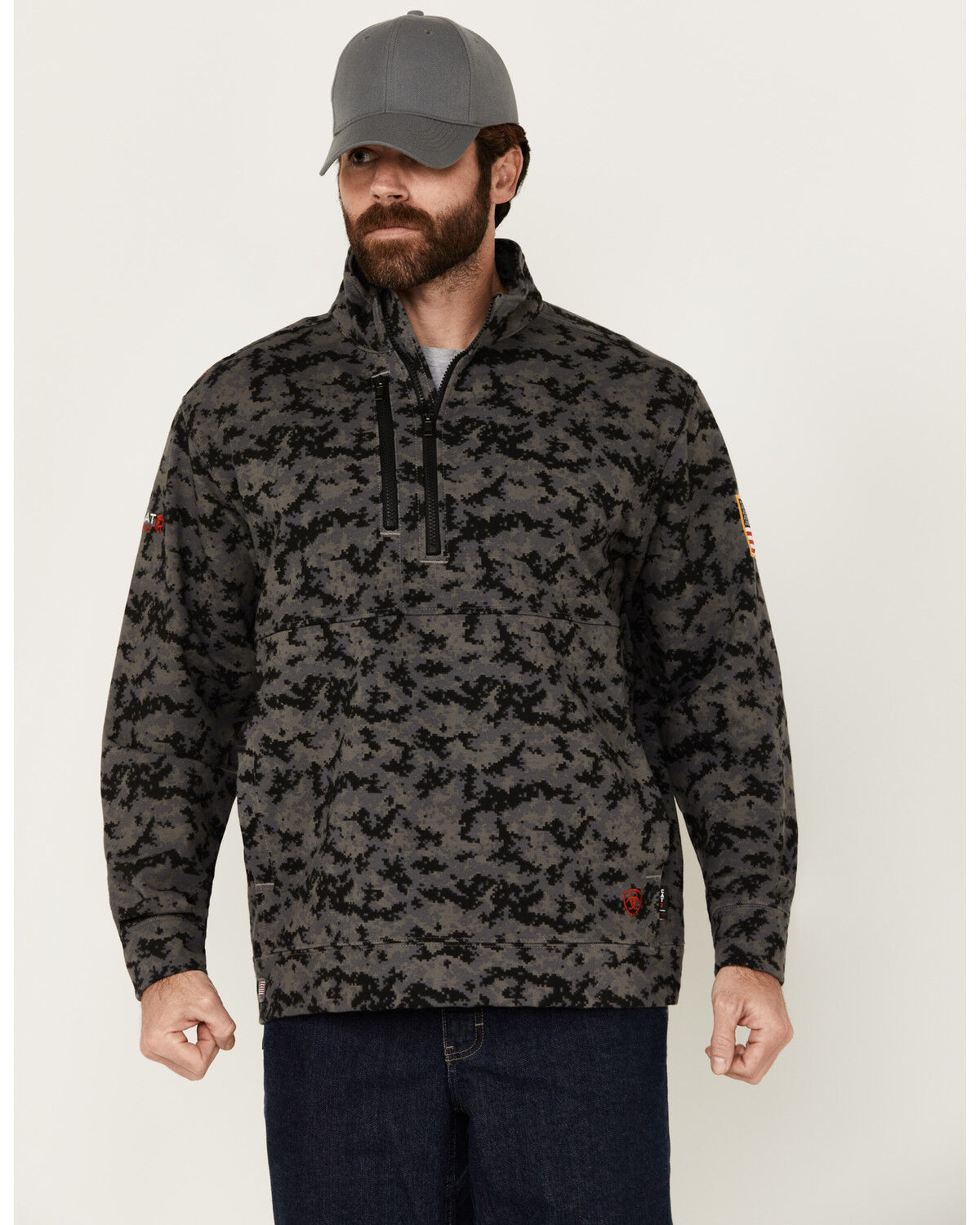 Image #1 - Ariat Men's FR Durastrech Fleece Camo Print 1/2 Zip-Up Pullover, Multi, hi-res