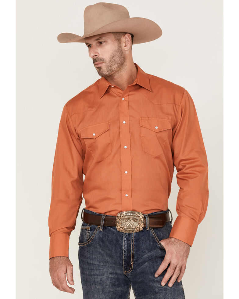 Roper Men's Terracotta Long Sleeve Snap Western Shirt , Orange, hi-res