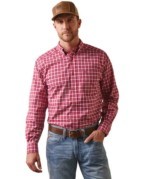 Ariat Men's Indiana Plaid Print Long Sleeve Button-Down Performance Western Shirt , Red, hi-res