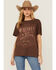 Image #1 - Shyanne Women's Whiskey Rhinestone Boyfriend Fit Short Sleeve Graphic Tee, Chocolate, hi-res