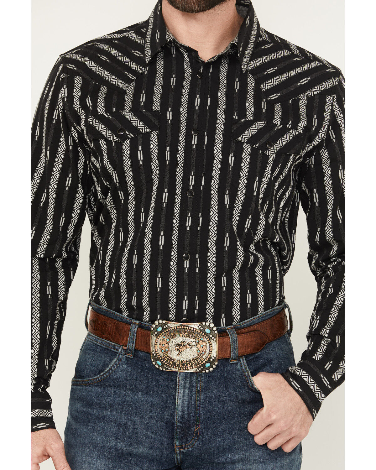 Image #3 - Cody James Men's Range Rover Ready Striped Long Sleeve Snap Western Shirt, Black, hi-res