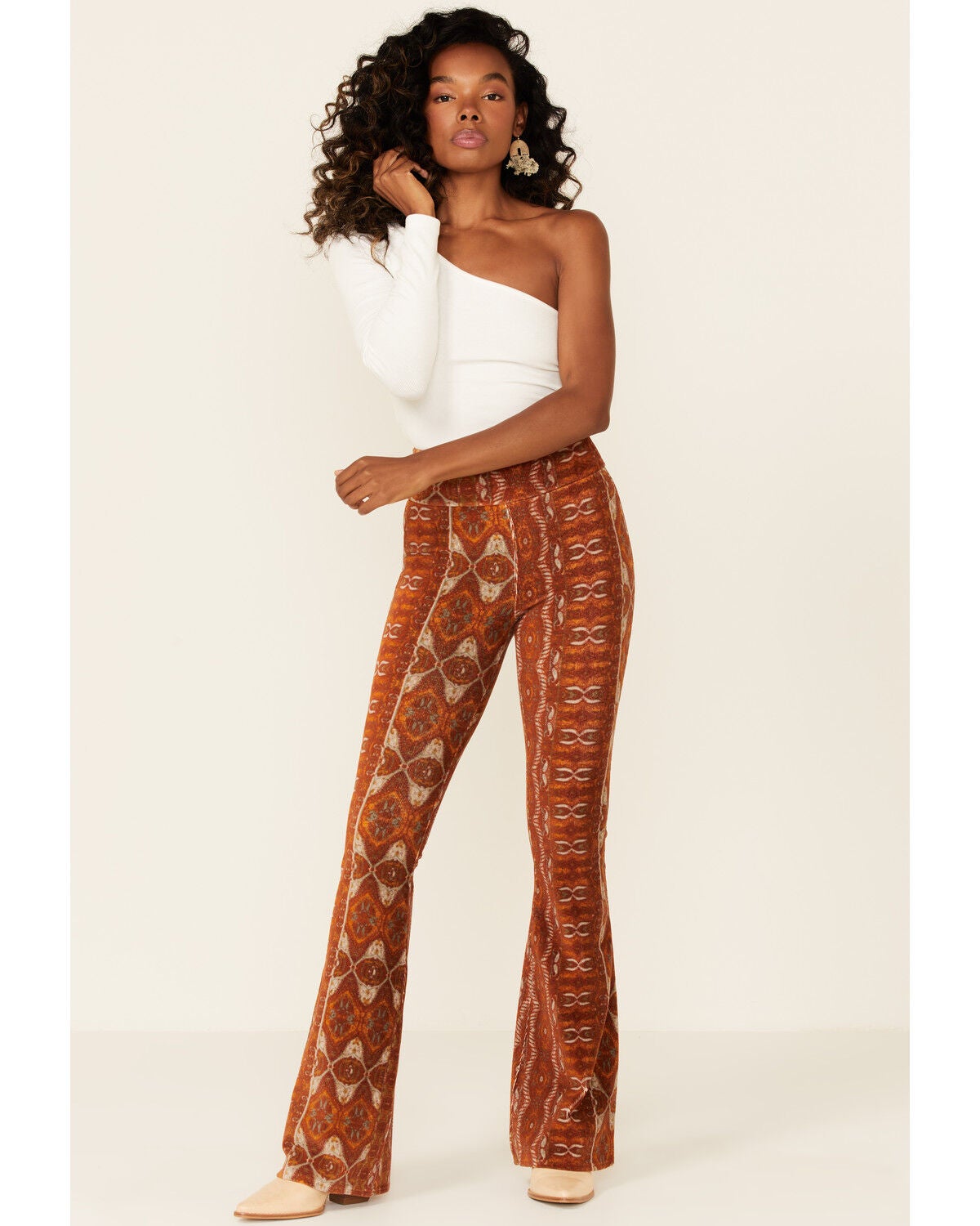 Pecan Pull-On Flare Leg Pant 