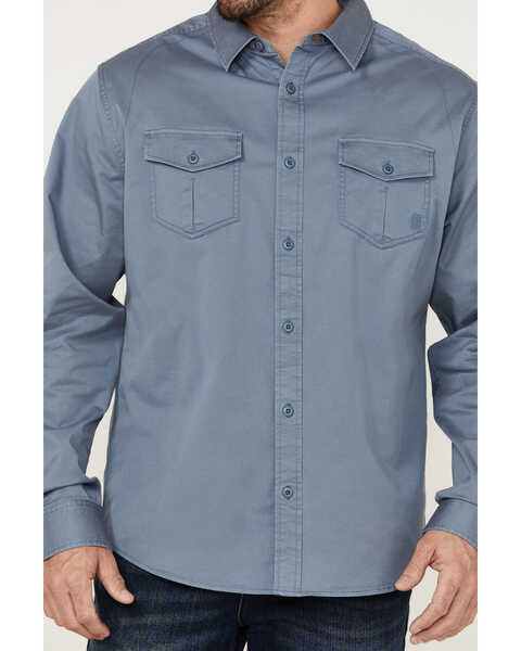 Image #4 - Brothers and Sons Men's Weathered Twill Solid Long Sleeve Button-Down Western Shirt  , Indigo, hi-res