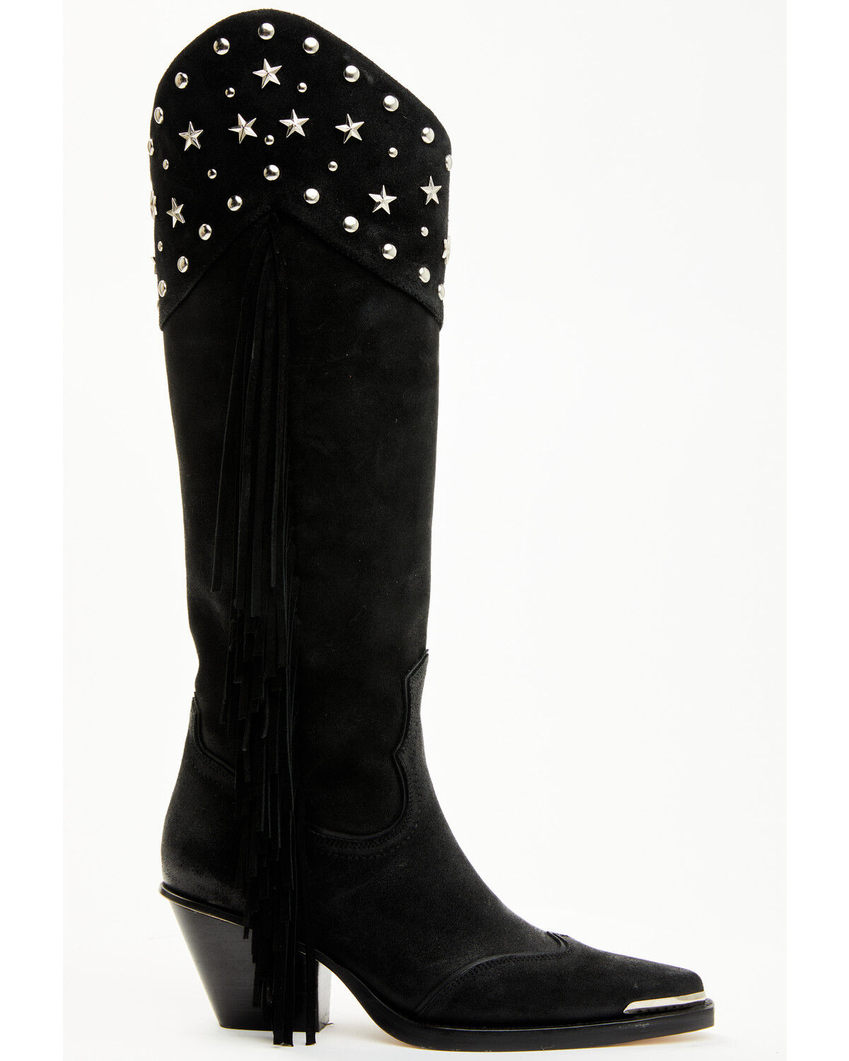 Image #2 - Wonderwest Women's Gloria Embellished Fringe Tall Western Boots - Snip Toe, Black, hi-res