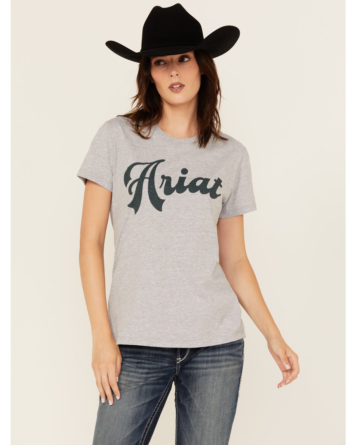 Image #1 - Ariat Women's Logo Old School Short Sleeve Graphic Tee, Grey, hi-res
