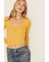Image #2 - Wild Moss Women's Solid Long Sleeve Raw Edge Ribbed Knit Top, Mustard, hi-res