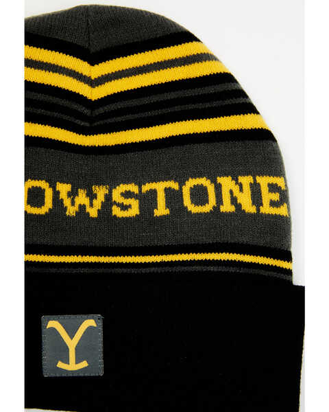 Image #2 - Changes Men's Striped Yellowstone Dutton Ranch Patch Work Beanie , Black, hi-res