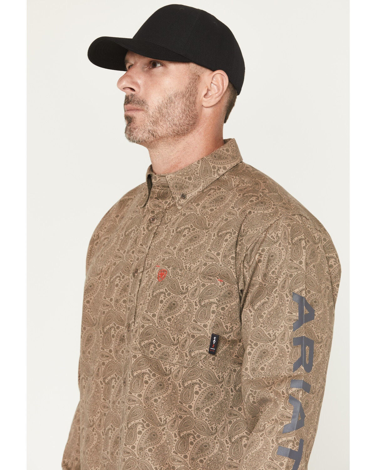 Image #2 - Ariat Men's FR Gehrig Paisley Print Long Sleeve Button-Down Work Shirt, Brown, hi-res