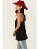 Image #2 - Rock & Roll Denim Women's Mesh Accent Satin Tank, Black, hi-res