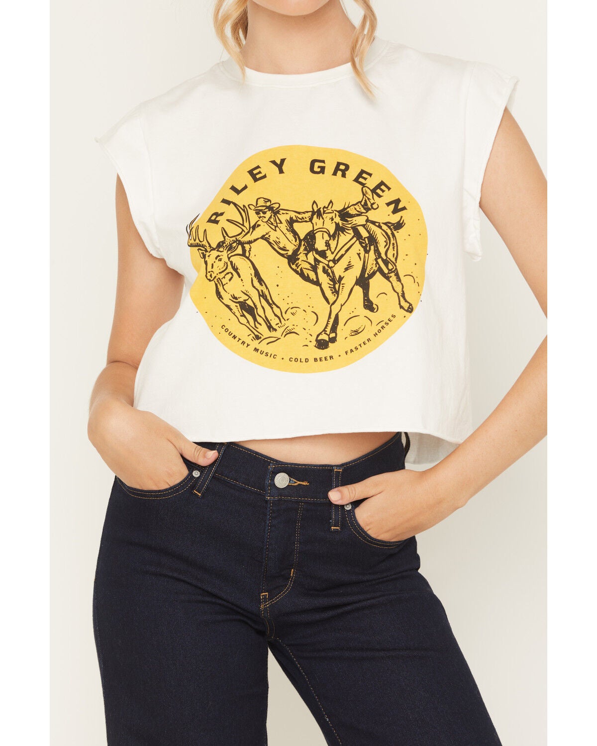 Image #3 - People of Leisure Women's Riley Green Logo Graphic Muscle Tee, White, hi-res