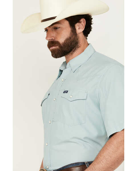 Image #2 - Wrangler Men's Solid Short Sleeve Snap Performance Western Shirt , Mint, hi-res