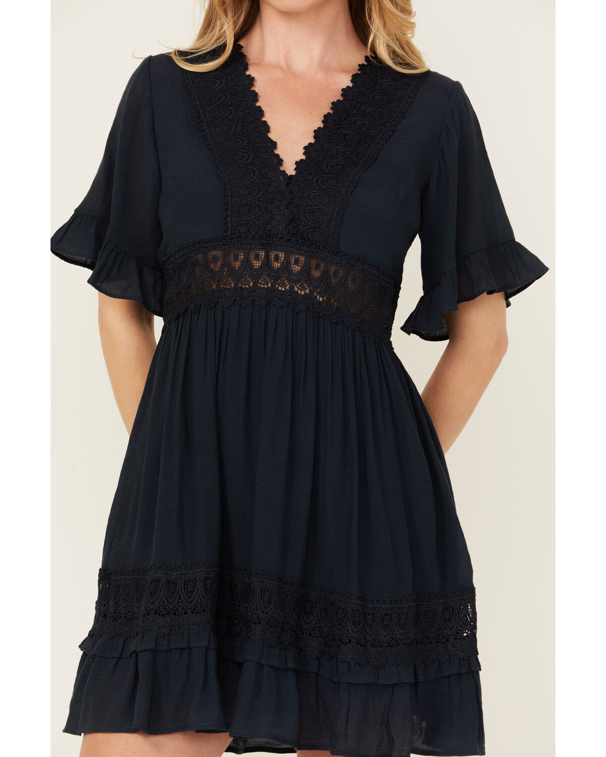 Image #3 - Wishlist Women's Solid Lace Trim Mini Dress, Navy, hi-res