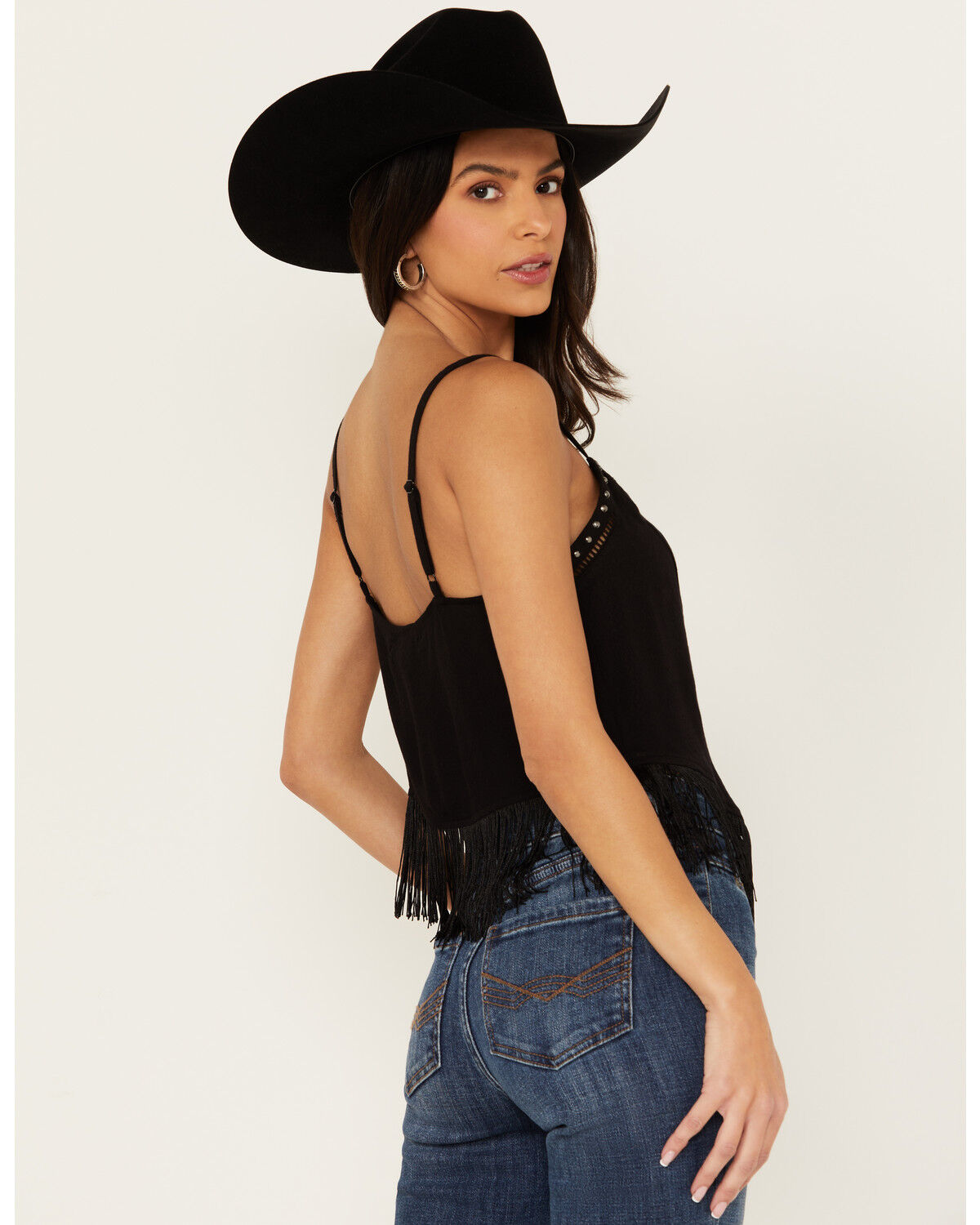 Image #4 - Idyllwind Women's Clemmons Fringe Tank, Black, hi-res