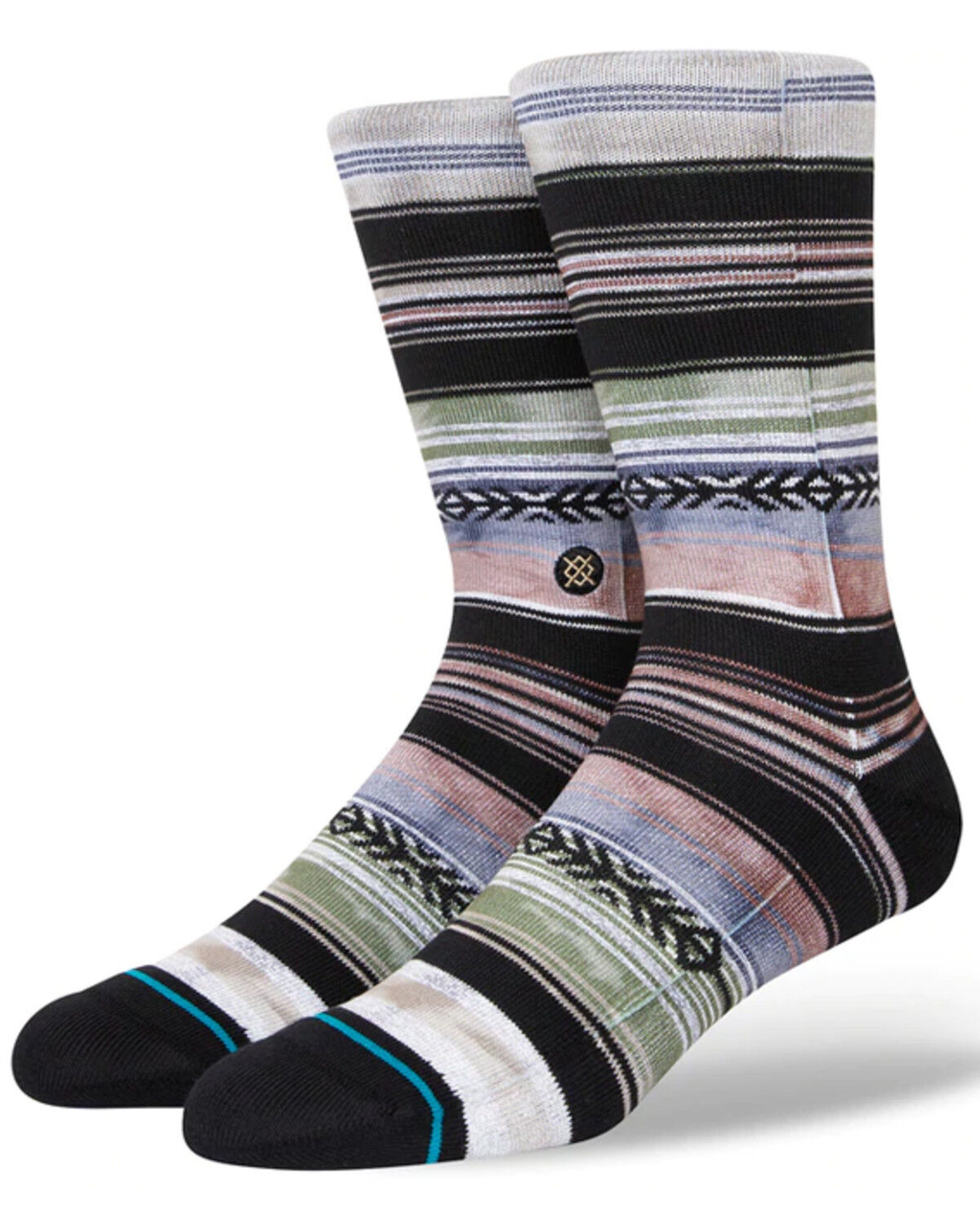 Image #1 - Stance Men's Reykir Geo Stripe Crew Socks, Taupe, hi-res