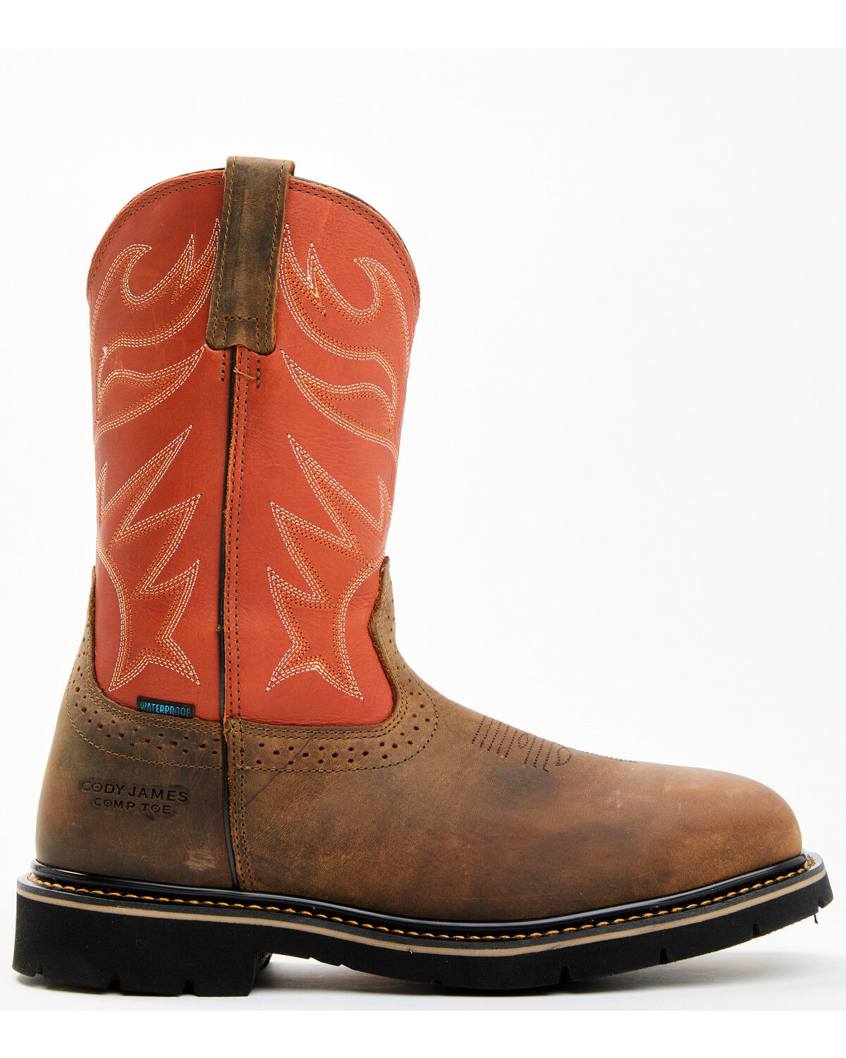 Image #2 - Cody James Men's Mustang Pull-On Waterproof Work Boots - Composite Toe, Orange, hi-res