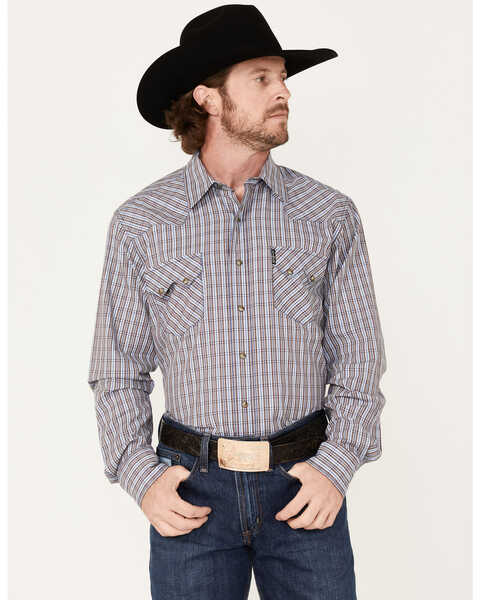 Cinch Men's Modern Fit Small Plaid Snap Western Shirt , Blue, hi-res