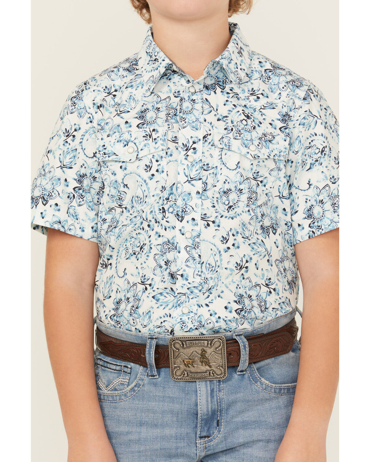 Image #2 - Cody James Boys' Frontier Threads Paisley Print Short Sleeve Snap Western Shirt, White, hi-res