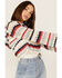 Image #2 - Panhandle Women's Americana Stripe Crochet Knit Hooded Sweater, Red/white/blue, hi-res
