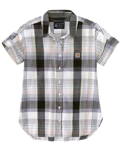 Image #2 - Carhartt Women's Loose Fit Plaid Twill Short Sleeve Button Down Work Shirt , White, hi-res