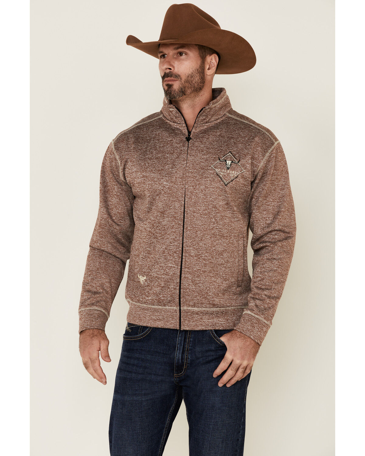 Image #2 - Cowboy Hardware Men's Brown Microfleece Zip-Up Jacket, , hi-res