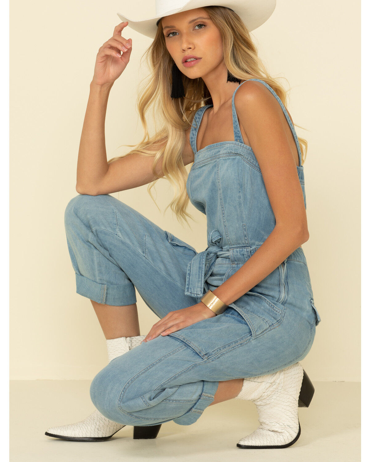 Free people go west denim jumpsuit clearance