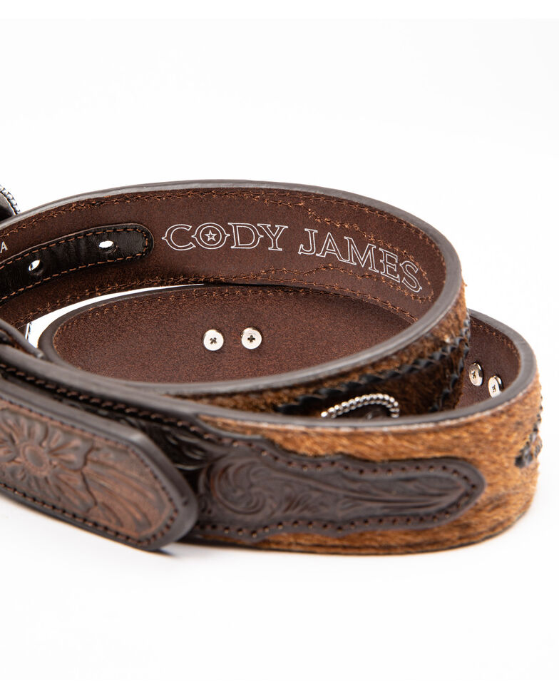 Cody James Men's Brown Hair On Concho Leather Western Belt , Brown, hi-res