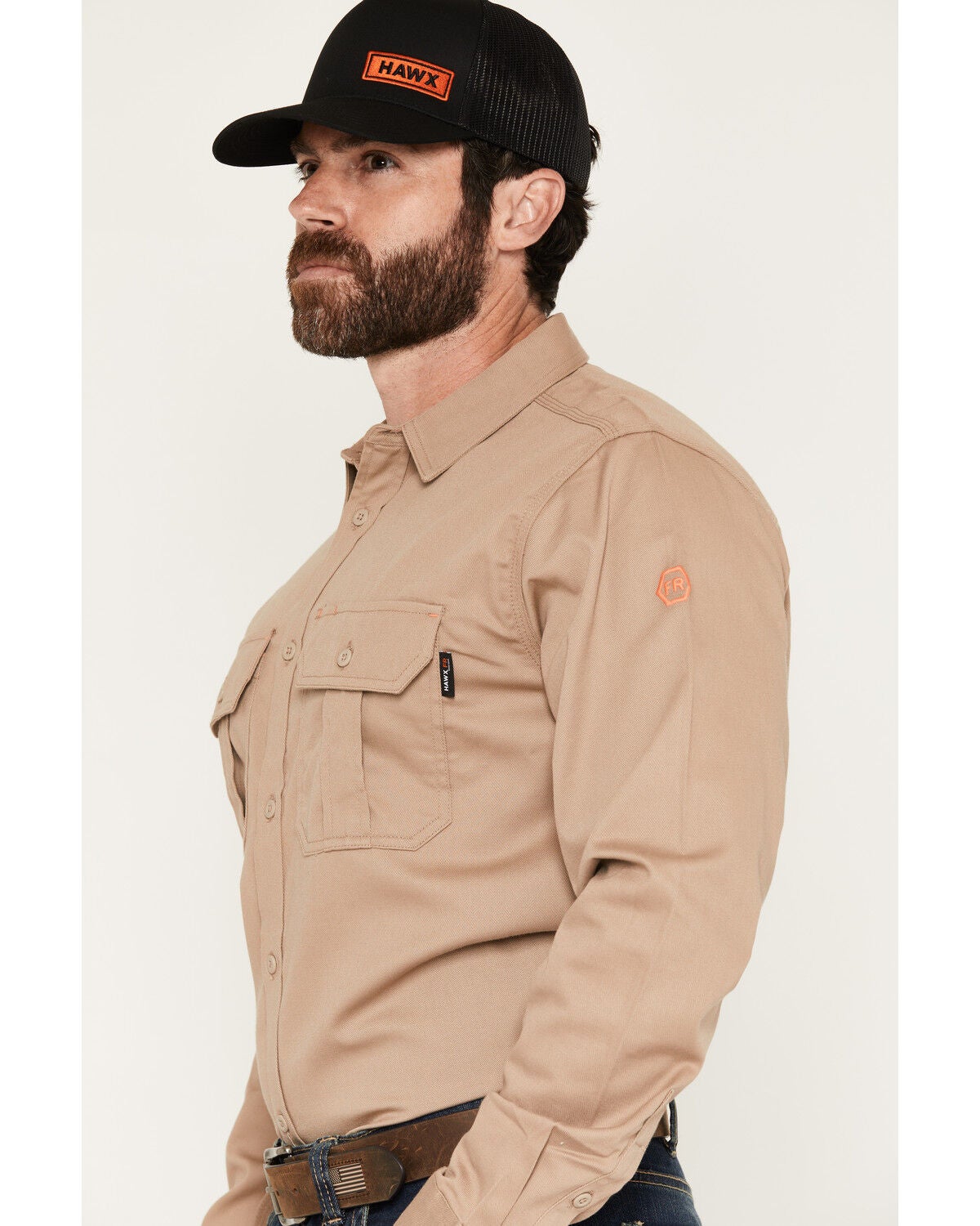 Image #2 - Hawx Men's FR Woven Long Sleeve Button-Down Work Shirt - Tall, Khaki, hi-res