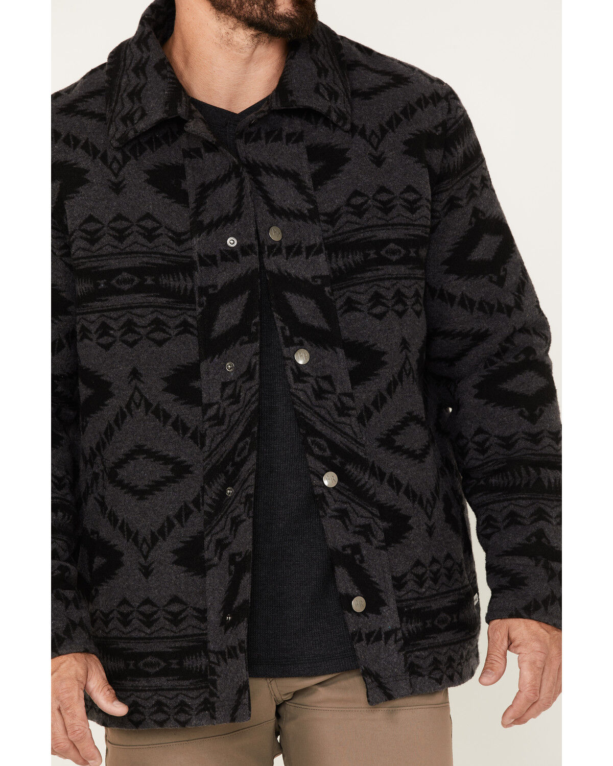 Image #3 - Powder River Outfitters Men's Border Commander Southwestern Print Full-Snap Wool Jacket, Charcoal, hi-res