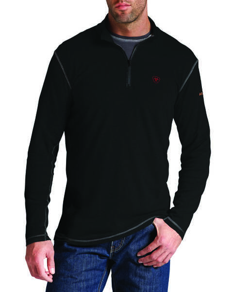 Image #1 - Ariat Men's FR Polartec 1/4-Zip Baselayer Pullover, Black, hi-res
