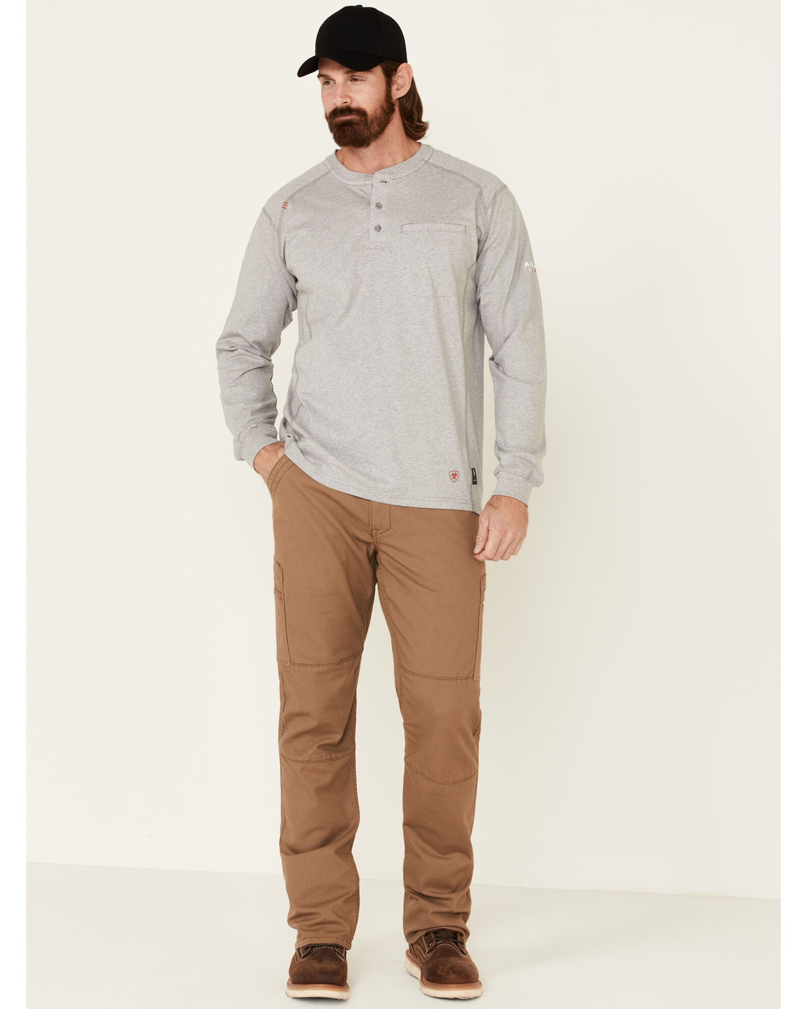 Image #2 - Ariat Men's FR Air Long Sleeve Work Henley Shirt - Tall, Heather Grey, hi-res