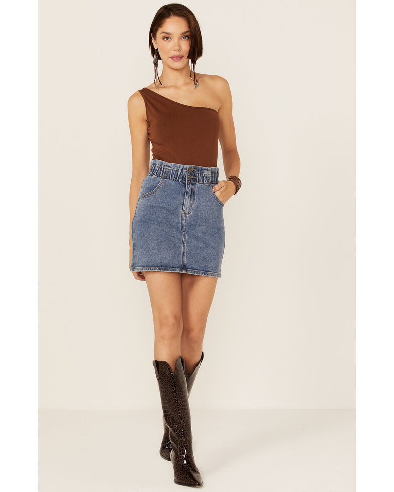 Wishlist Women's Demin Shirred Waist Mini Skirt, Blue, hi-res