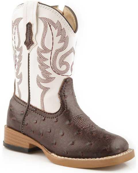 Roper Toddler-Girls' Faux Ostrich Western Boots - Square Toe, Brown, hi-res