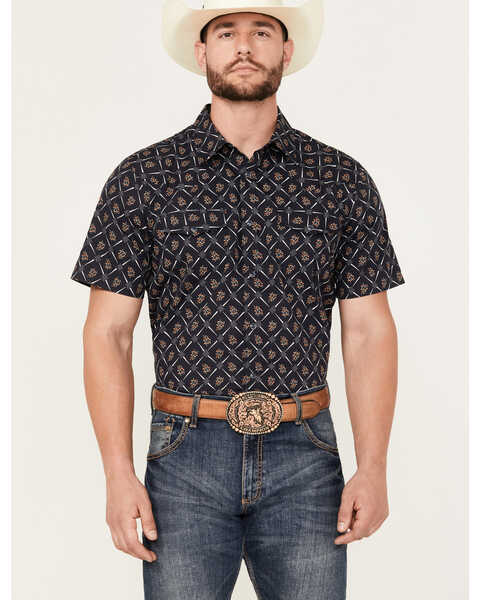 Gibson Trading Co Men's Floral Geo Print Short Sleeve Snap Shirt, Indigo, hi-res