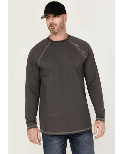 Cody James Men's FR Long Sleeve Raglan Crew Work Shirt , Charcoal, hi-res