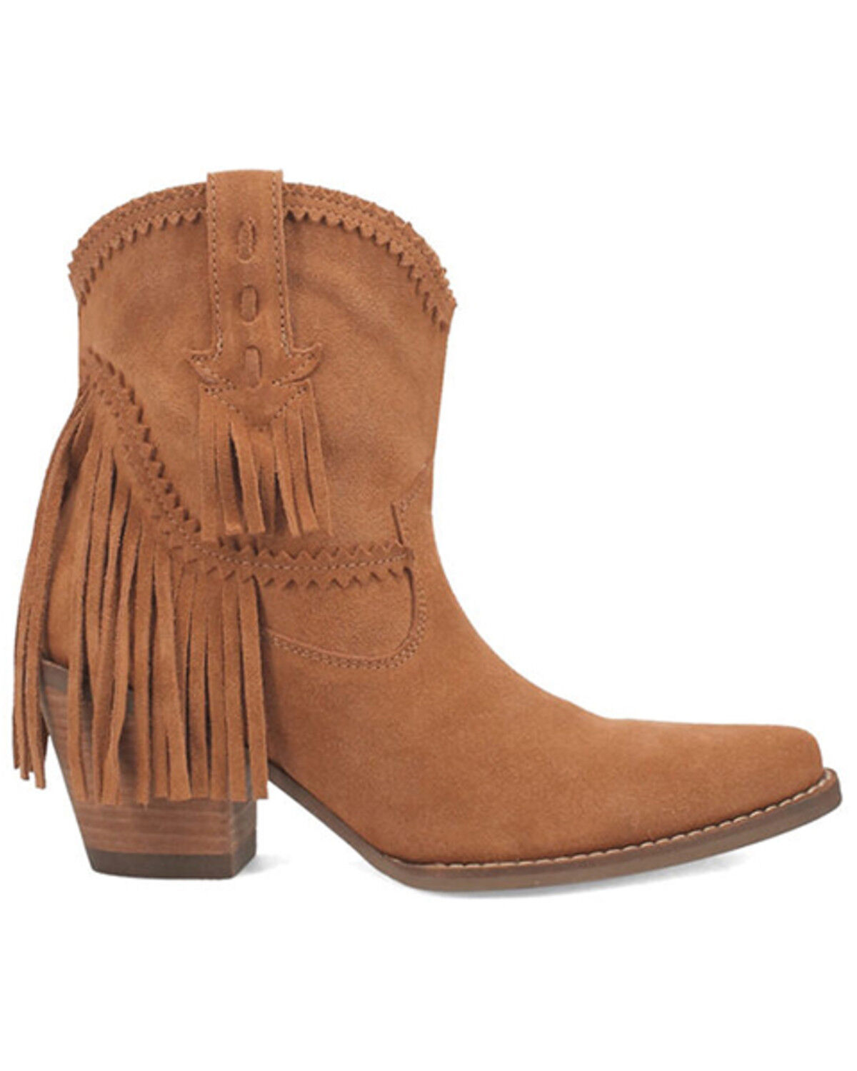 Image #2 - Dingo Women's Fandango Fringe Suede Western Booties - Snip Toe, Camel, hi-res