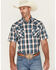 Image #1 - Ely Walker Men's Plaid Print Short Sleeve Snap Stretch Western Shirt - Tall, Teal, hi-res