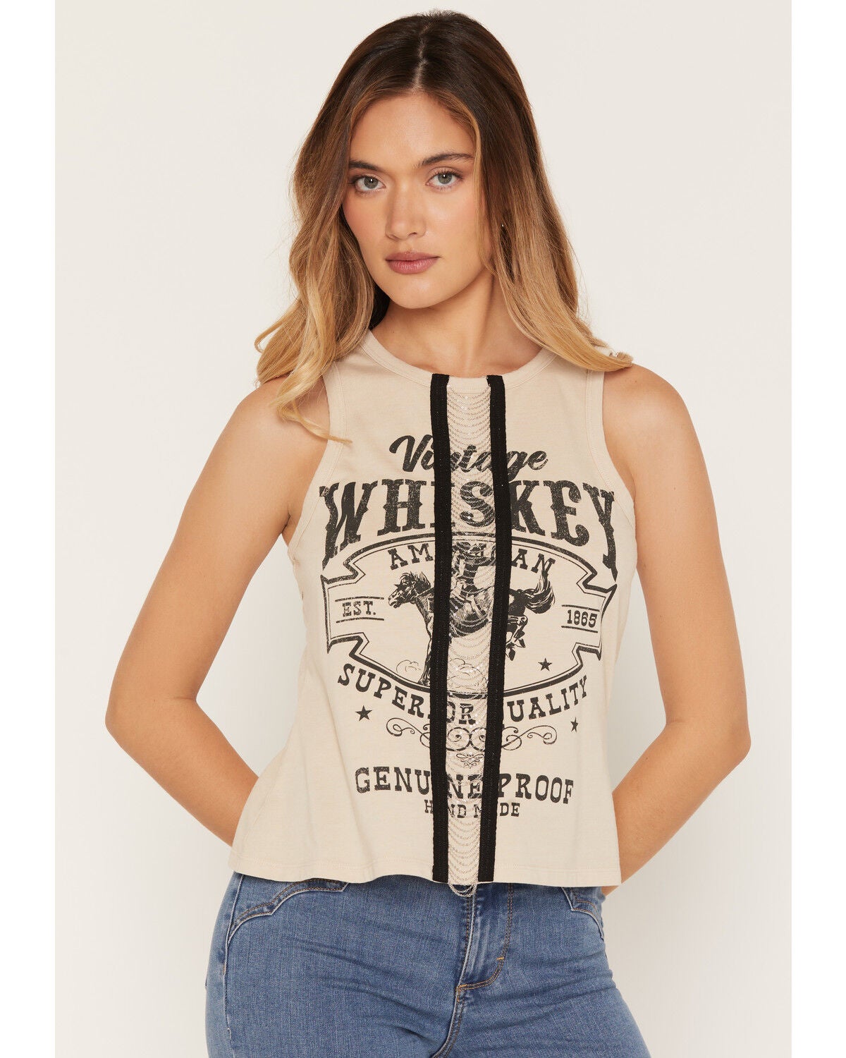 Blended Women's Whiskey Chain Front Tank, Tan, hi-res