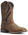 Image #1 - Ariat Men's Hybrid VentTEK Distressed Western Performance Boots - Broad Square Toe, Brown, hi-res