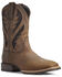 Ariat Men's Hybrid VentTEK Distressed Western Boots - Wide Square Toe, Brown, hi-res