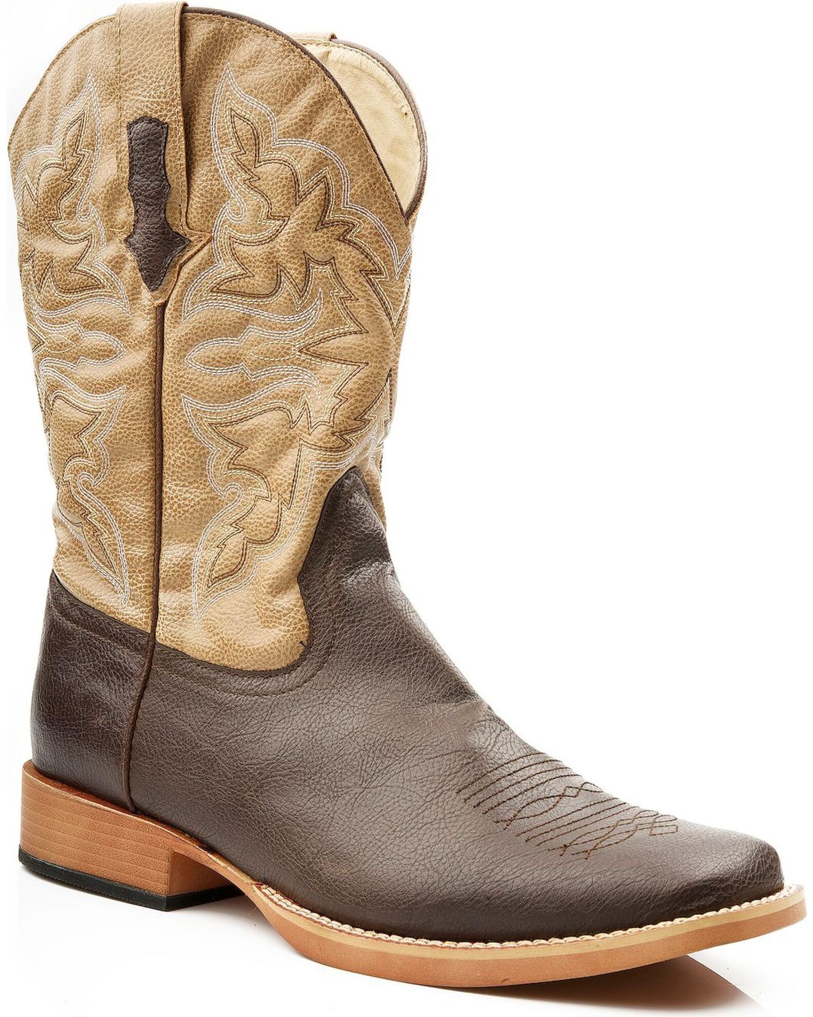 Roper Men s Tan Faux Leather Western Boots Broad Square Toe Country Outfitter