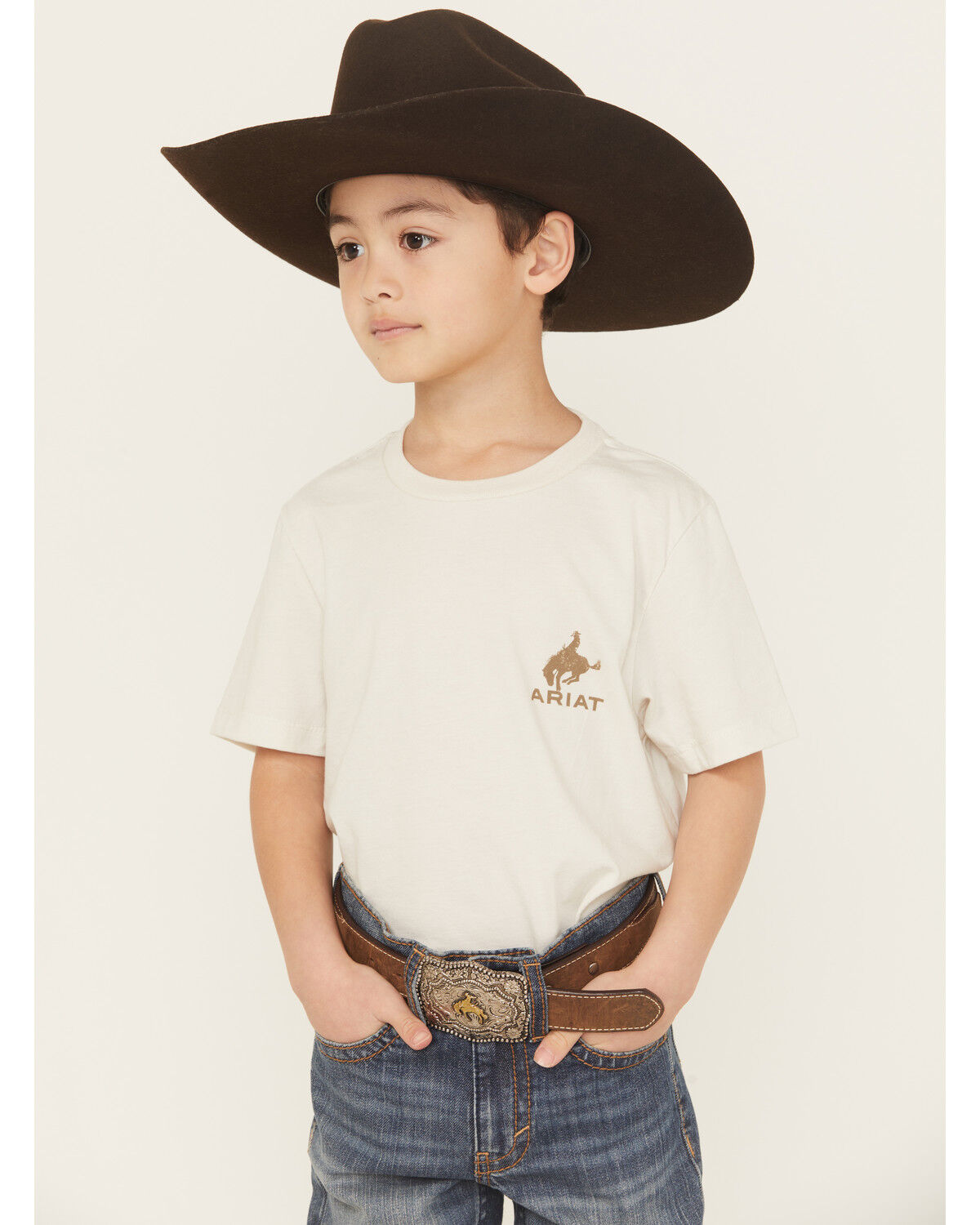 Image #2 - Ariat Boys' Bronco Flag Short Sleeve Graphic T-Shirt, Tan, hi-res
